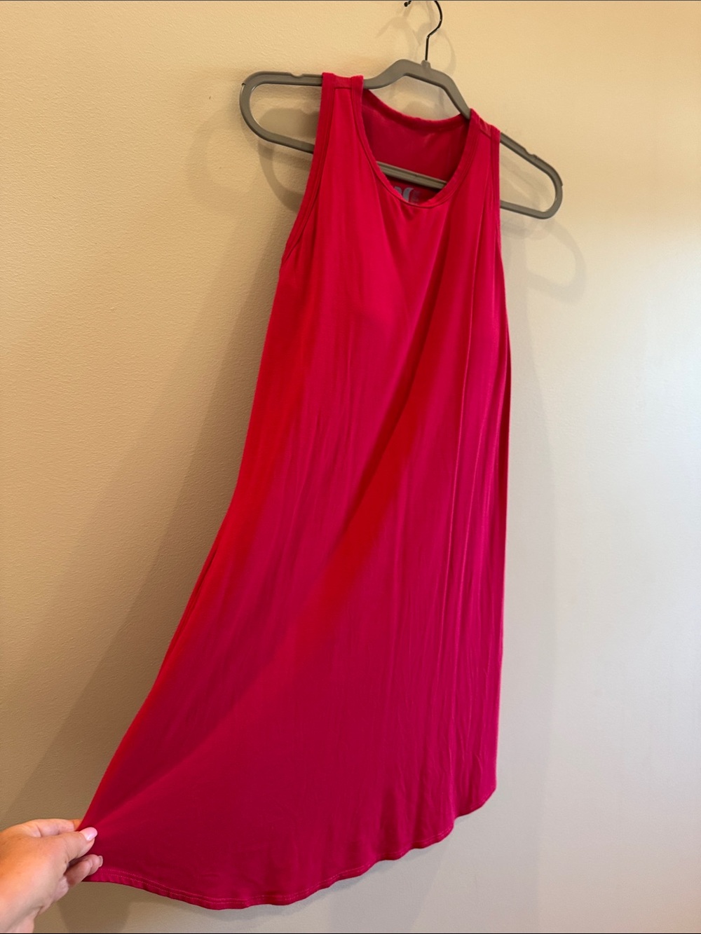 Sleeveless racerback Tank Dress in Bright Pink with built in bra